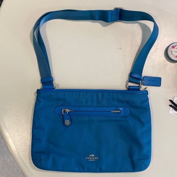 Coach Bags Coach Utility Nylon Crossbody Baggently Carried Aqua Blue Poshmark